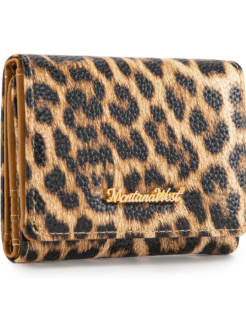 Leopard Print Trifold Wallet - Tan/Black
